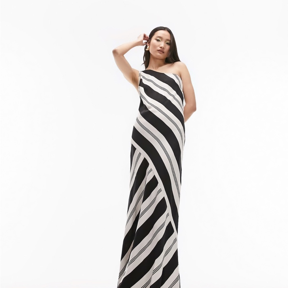 Topshop one shoulder stripe print maxi dress